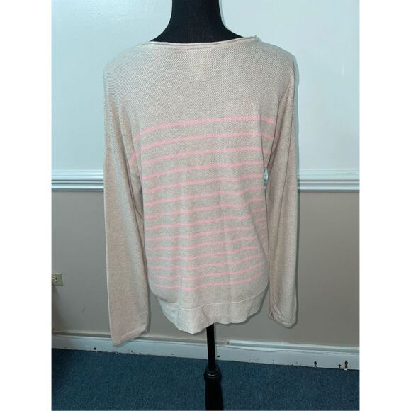 St. John’s Bay Cream and Pink Stripe Sweater - Picture 3 of 4